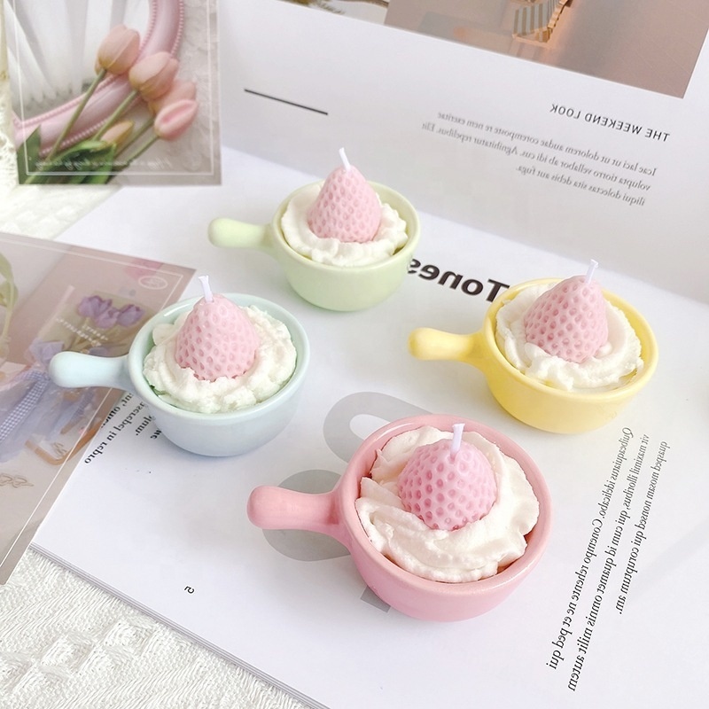 Cake dessert ice cream milk tea mini cute color scented candle cup strawberry candles