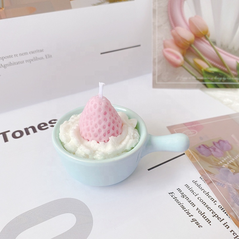 Cake dessert ice cream milk tea mini cute color scented candle cup strawberry candles