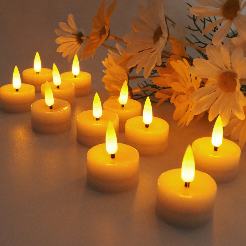 12Pcs LED Candle Light 3d real flame Smokeless Tea Candle yellow Flickering Holiday Decoration