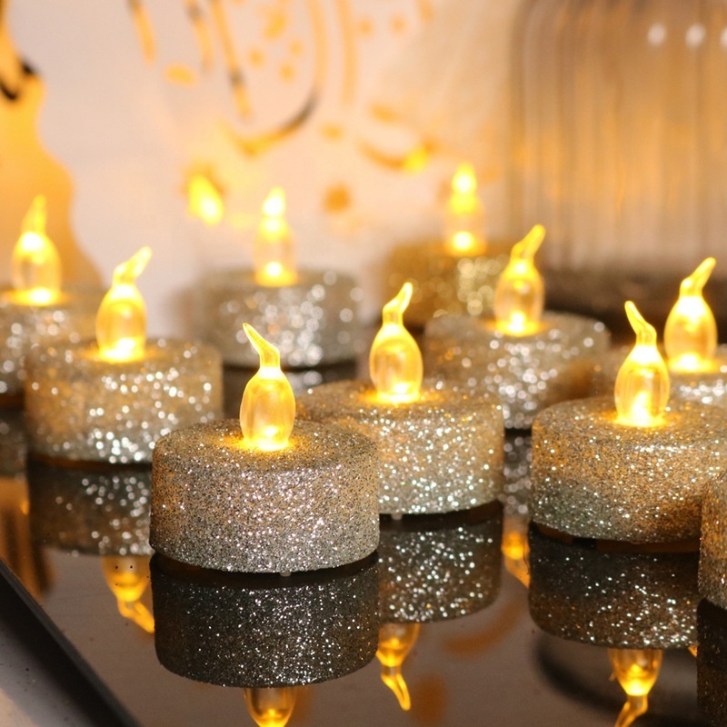 12pc/box Glitter Golden Shell Flameless Tea Light Candles Valentine's Day Decoration LED Electronic Candle