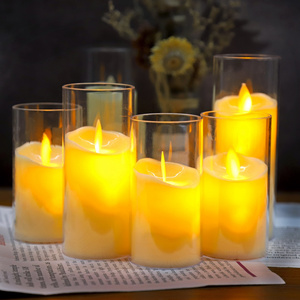 LED swing simulation glass cup electronic candle light wedding home decoration LED Pillar candle wholesale