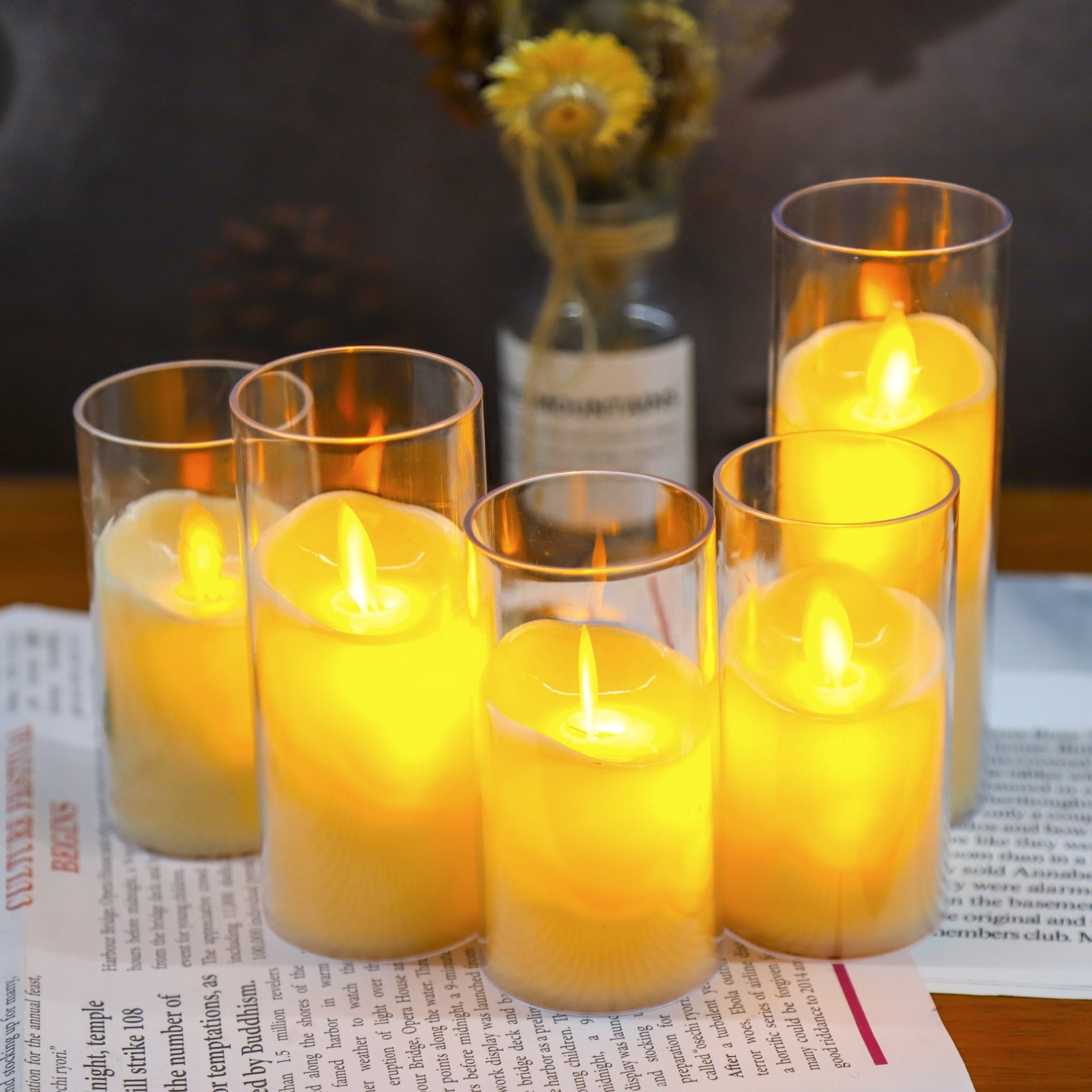 LED swing simulation glass cup electronic candle light wedding home decoration LED Pillar candle wholesale