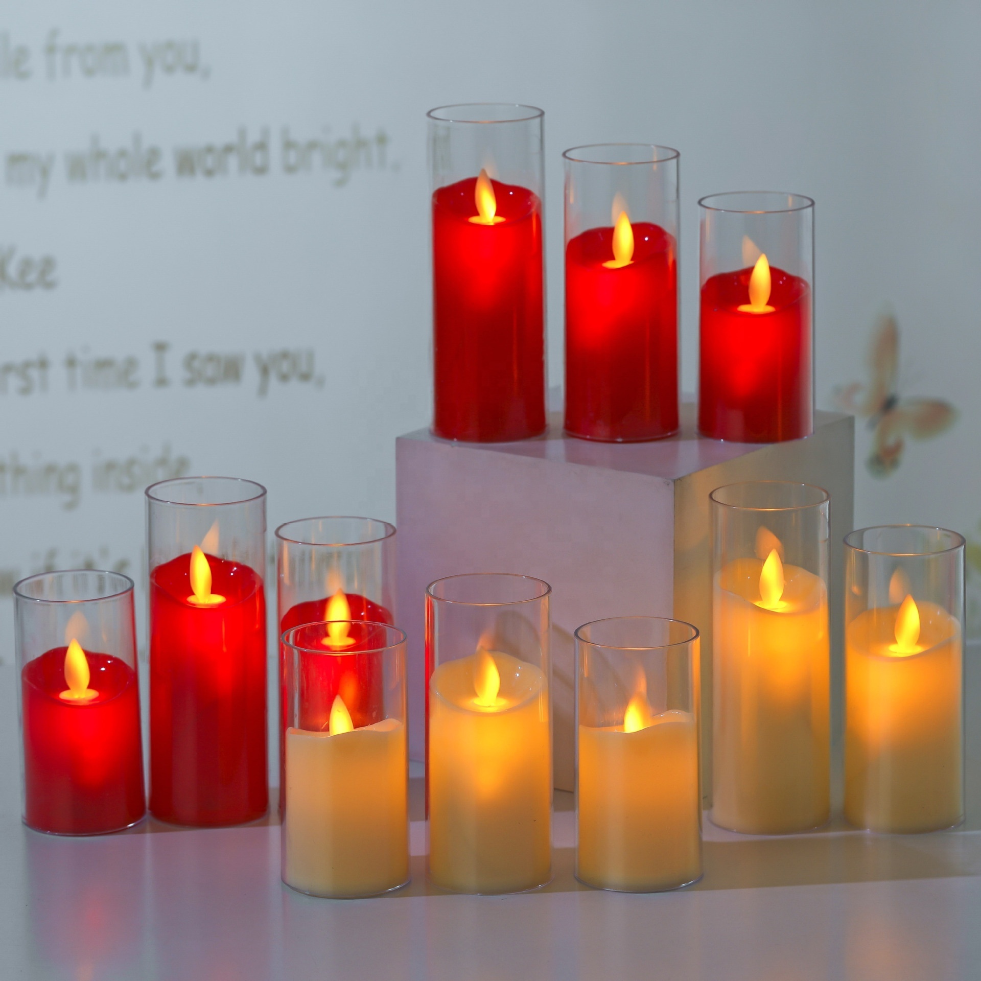 LED swing simulation glass cup electronic candle light wedding home decoration LED Pillar candle wholesale