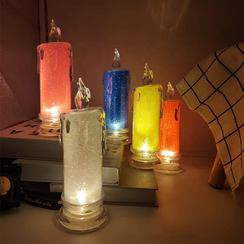 transparent led tear drop flameless candle sparkling candle bedside restaurant decoration night light