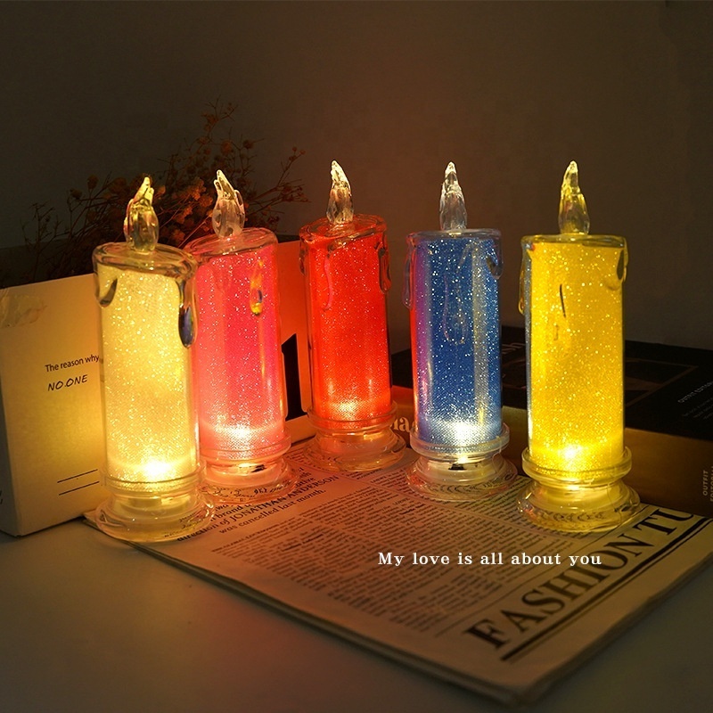 transparent led tear drop flameless candle sparkling candle bedside restaurant decoration night light