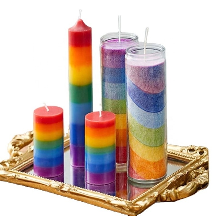 Wholesale Unscented Allergy Free Seven Layer Chakra Meditation Prayer Colorful Pillar Candles