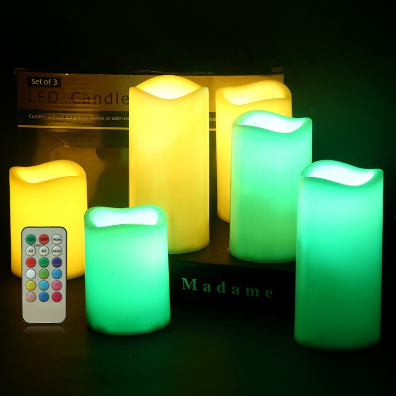 Ivory Color Candles 12 Preset Multi Colors Led Candle Pillars Candles with Remote Control and Timer Function