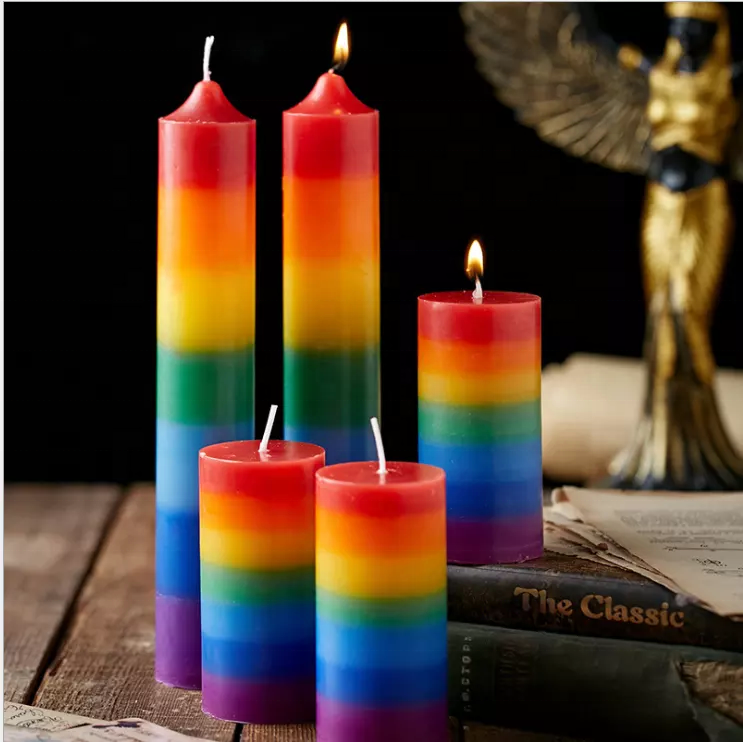 Wholesale Unscented Allergy Free Seven Layer Chakra Meditation Prayer Colorful Pillar Candles