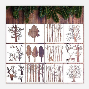 12pcs Aspen Trees Stencils Reusable PET Templates Stencils for Painting on Wood Christmas DIY