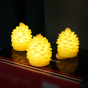 Real Wax Pinecone Electronic Candle Lights Flameless Realistic Led Flickering Candle For Christmas