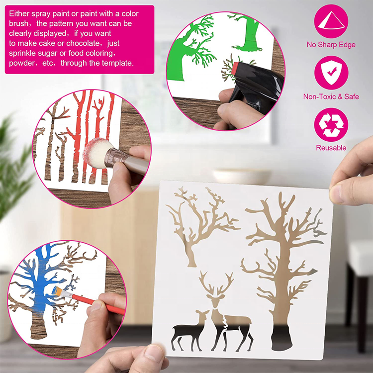 12pcs Aspen Trees Stencils Reusable PET Templates Stencils for Painting on Wood Christmas DIY