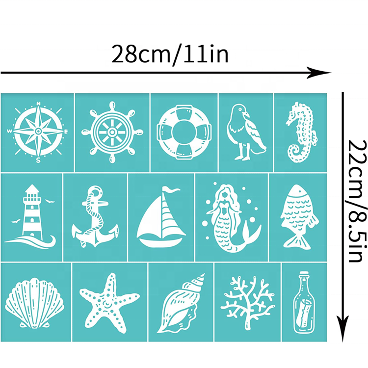 2Pcs Self Adhesive Silk Screen Stencils Ocean Themed Pattern Screen Printing Template for Painting on Wood