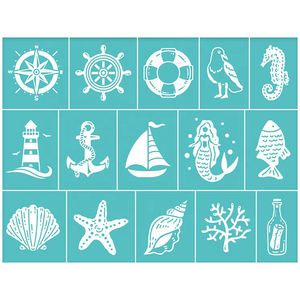 2Pcs Self Adhesive Silk Screen Stencils Ocean Themed Pattern Screen Printing Template for Painting on Wood