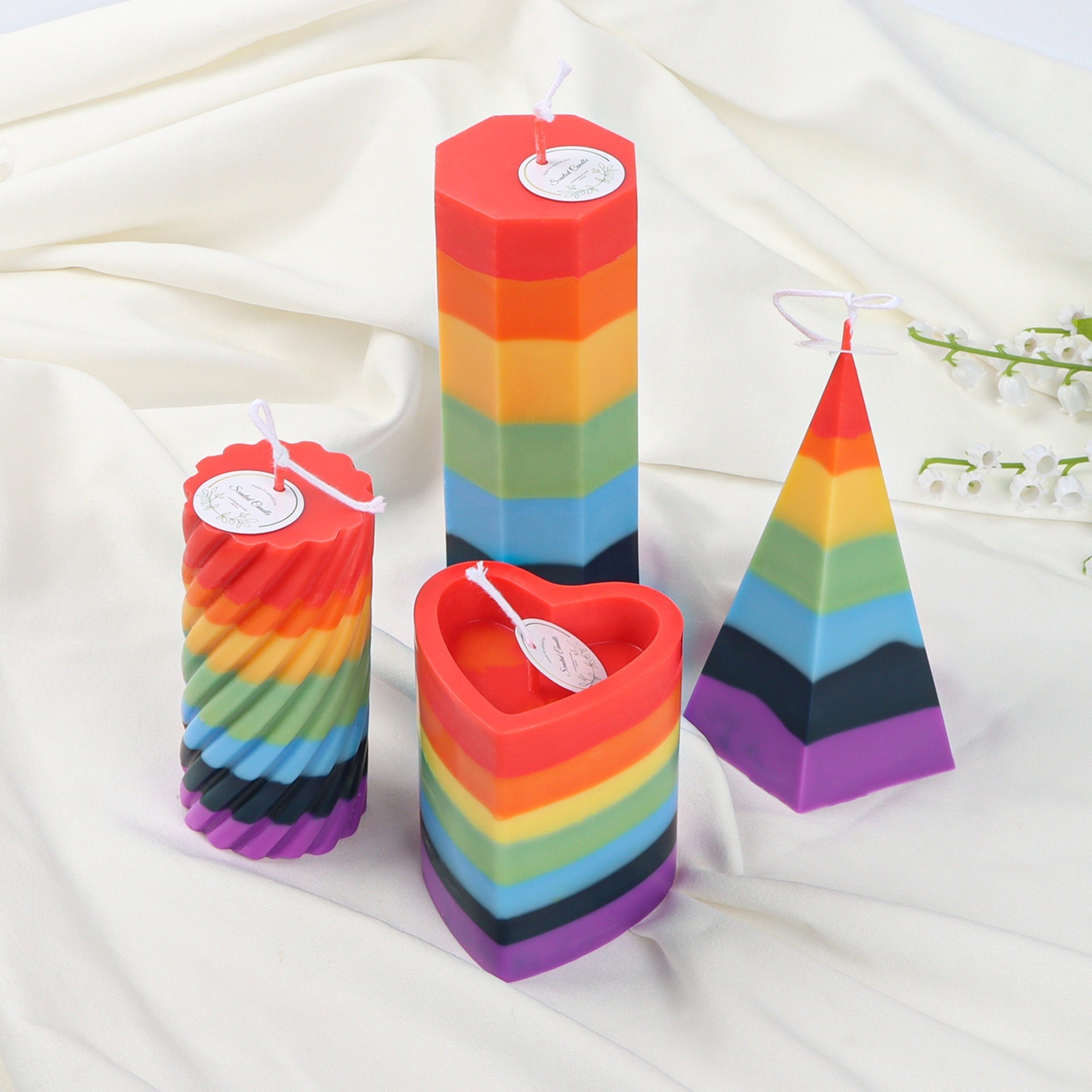 Hot Sales Religious Candle Blessing Ceremony Column pillar Heart shape Colorful 7 Chakra Candles