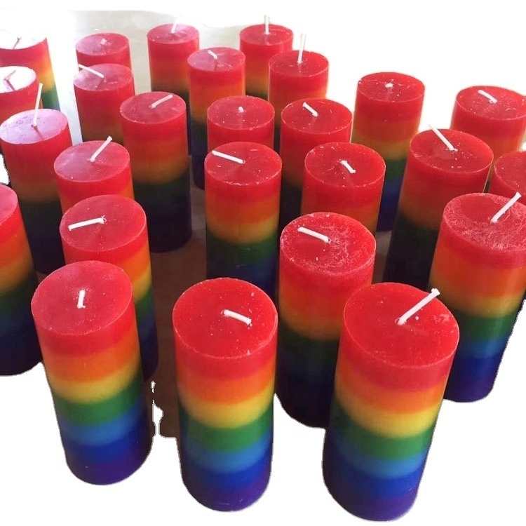 Wholesale Unscented Allergy Free Seven Layer Chakra Meditation Prayer Colorful Pillar Candles