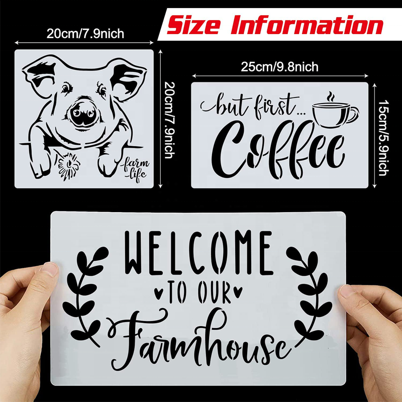 18 Pcs Large Farmhouse Cow Pig Stencils Country Farm Animal Paint Stencils for Painting on Wood Wall