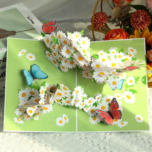 Daisy Flowers Butterfly Pop Up Cards 3D Flower Greeting Cards for Mother's Day, Birthday