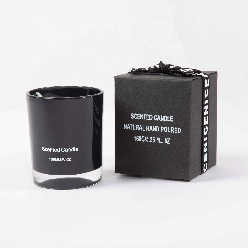 OEM Custom Logo Black and white glass jar  soy wax candle  Smokeless Essential Oil Scented Candles