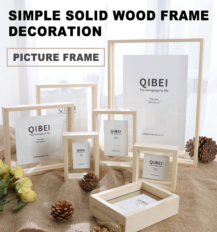 6 inches Transparent double sided glass picture wooden frame and acrylic floating photo frame wall art