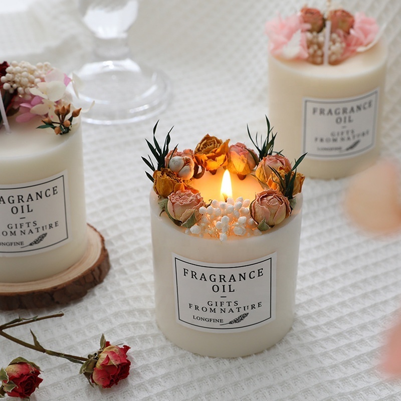 Handmade Romantic Dried flower pillar Scented candles Rose Soy Wax Wedding Gifts Home Decor