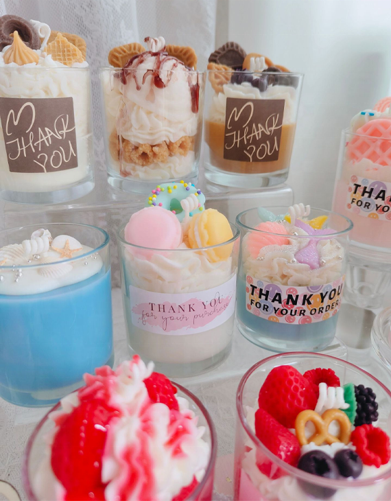 Hot Sale Handmade DIY Soy Wax Ice Cream Candle with Glass Cup Cute Food Candle Dessert Candle Gift