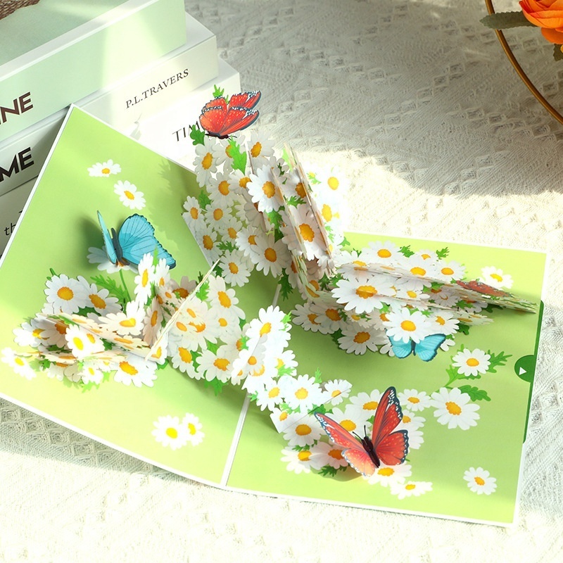 Daisy Flowers Butterfly Pop Up Cards 3D Flower Greeting Cards for Mother's Day, Birthday