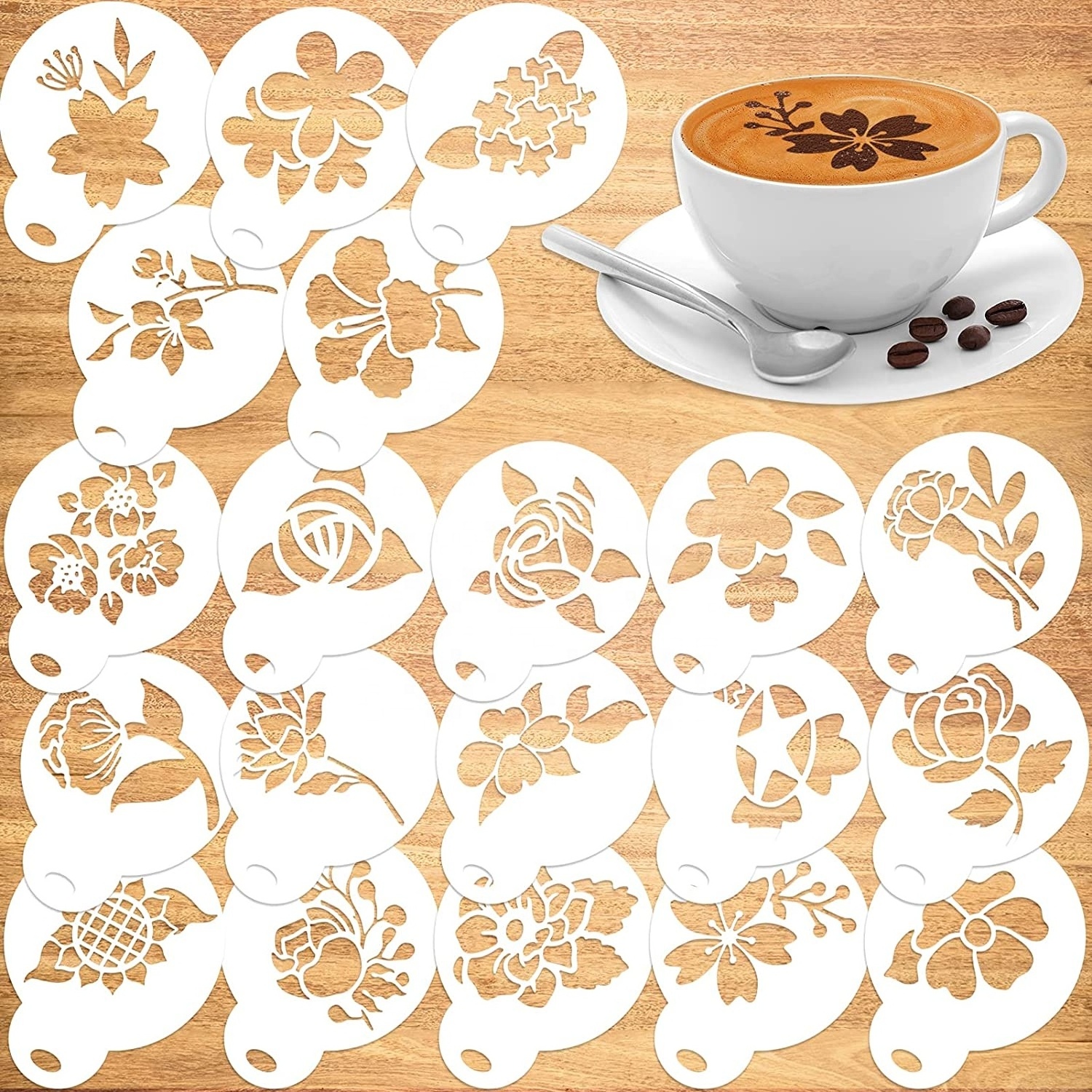 Custom coffee holiday decorating stencil laser cutting PET plastic Christmas coffee stencil