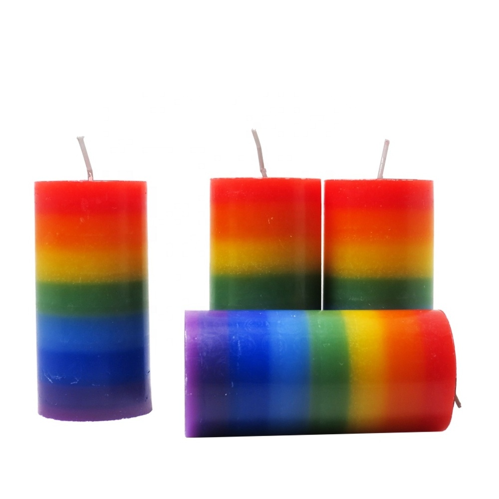 Wholesale Unscented Allergy Free Seven Layer Chakra Meditation Prayer Colorful Pillar Candles