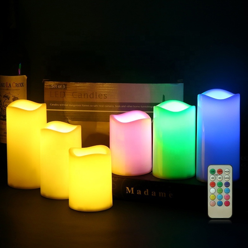 Ivory Color Candles 12 Preset Multi Colors Led Candle Pillars Candles with Remote Control and Timer Function