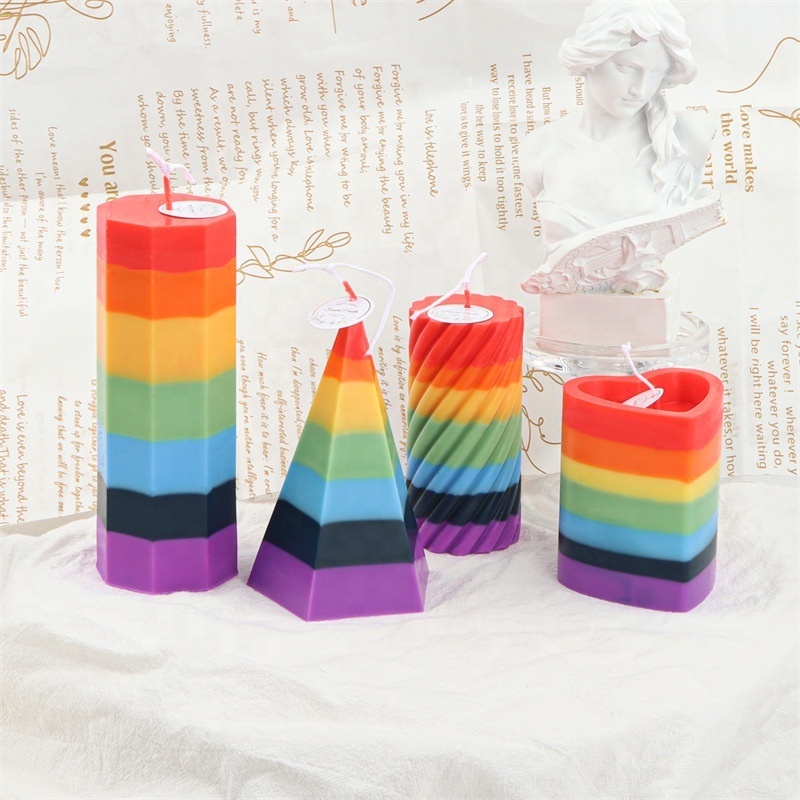 Hot Sales Religious Candle Blessing Ceremony Column pillar Heart shape Colorful 7 Chakra Candles