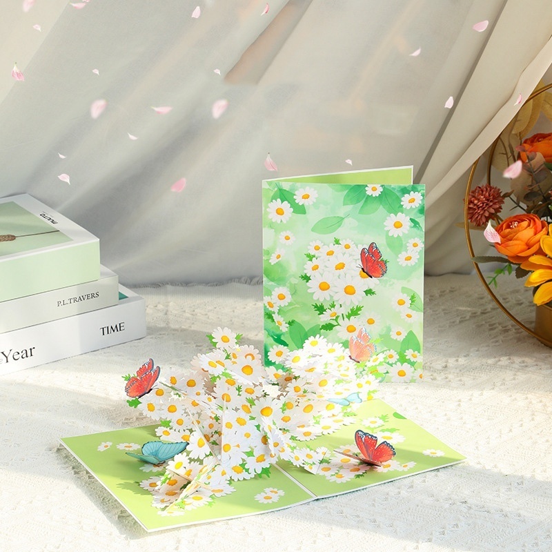 Daisy Flowers Butterfly Pop Up Cards 3D Flower Greeting Cards for Mother's Day, Birthday