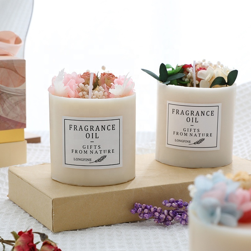 Handmade Romantic Dried flower pillar Scented candles Rose Soy Wax Wedding Gifts Home Decor