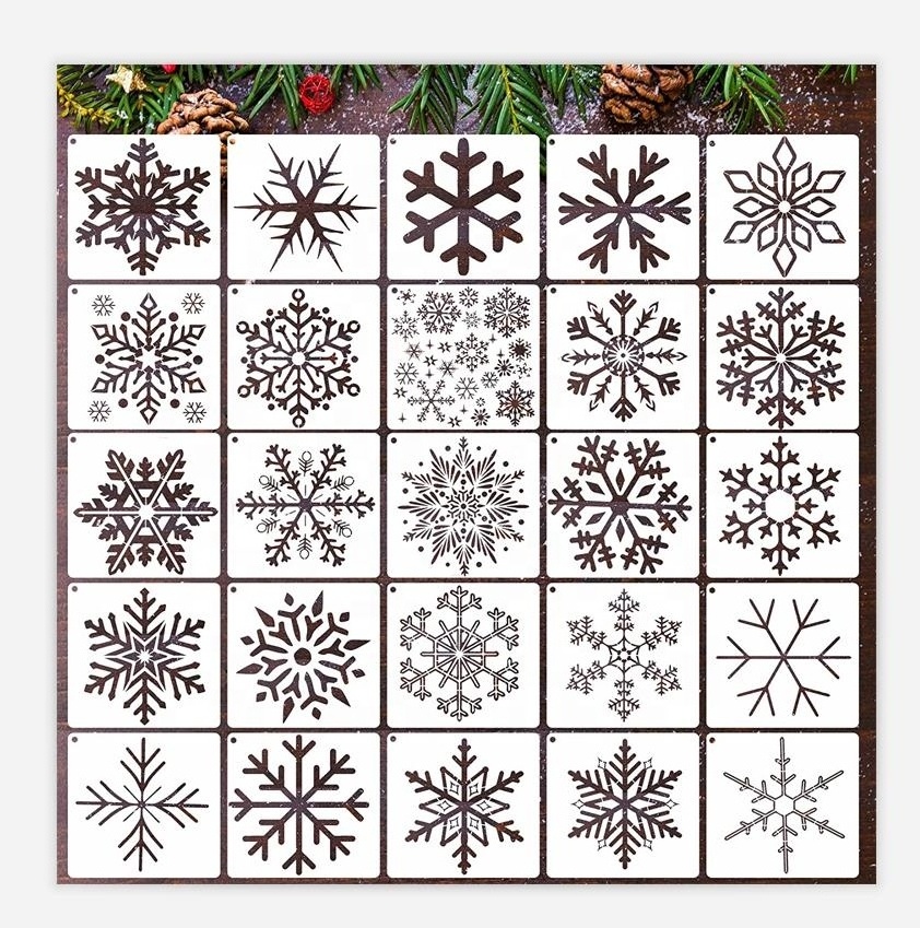 25PCS Christmas Snowflake Stencils for Painting Winter Xmas Snow Stencil Paint Window Template DIY