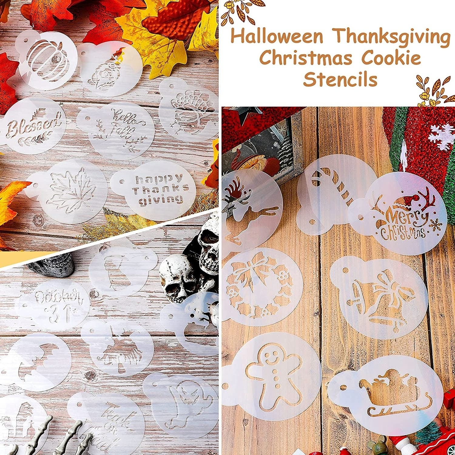 Custom coffee holiday decorating stencil laser cutting PET plastic Christmas coffee stencil