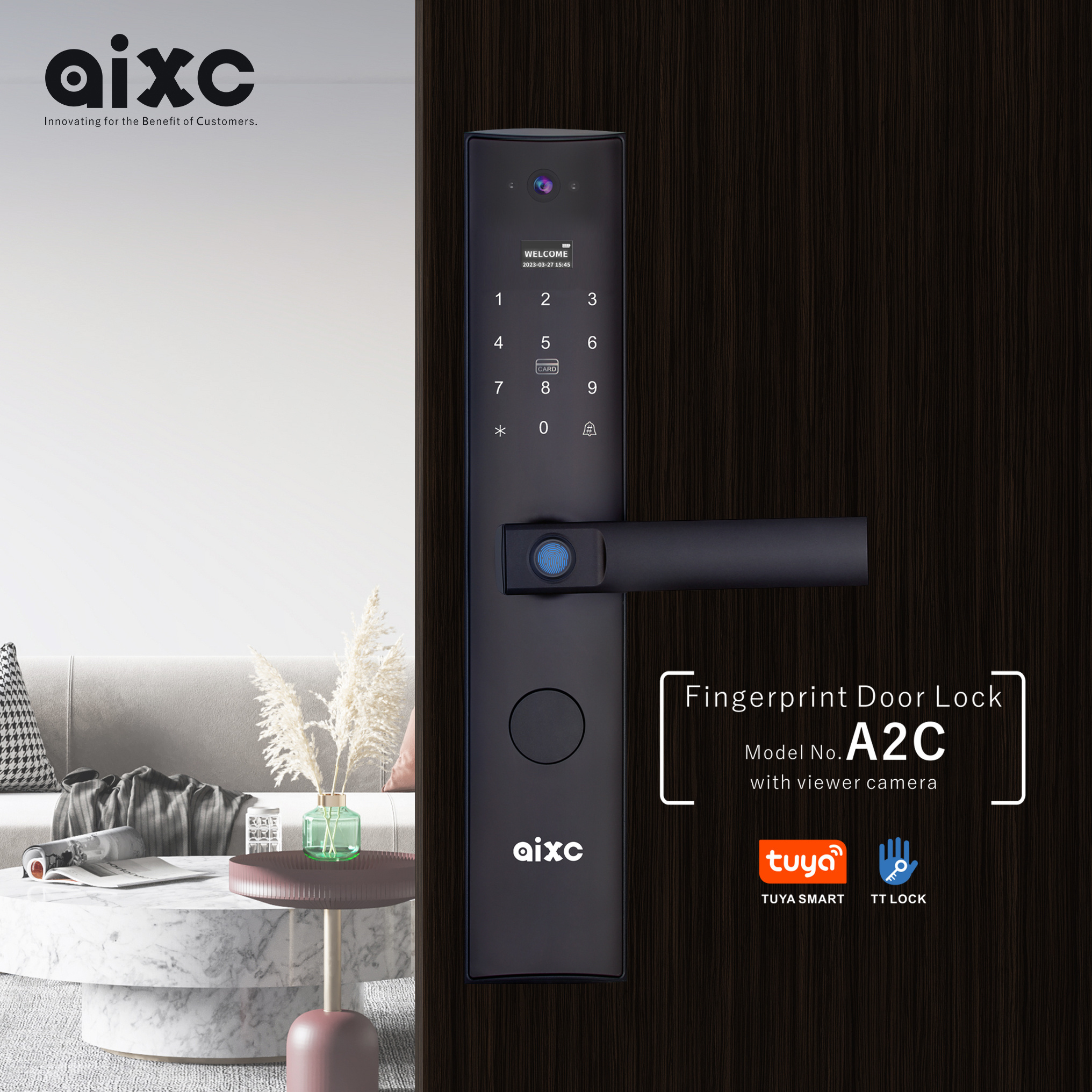 AIXC Home Security Intelligent Fingerprint Smart Deadbolt Lock ring door bell camera aluminum wireless tuya app control ttlock