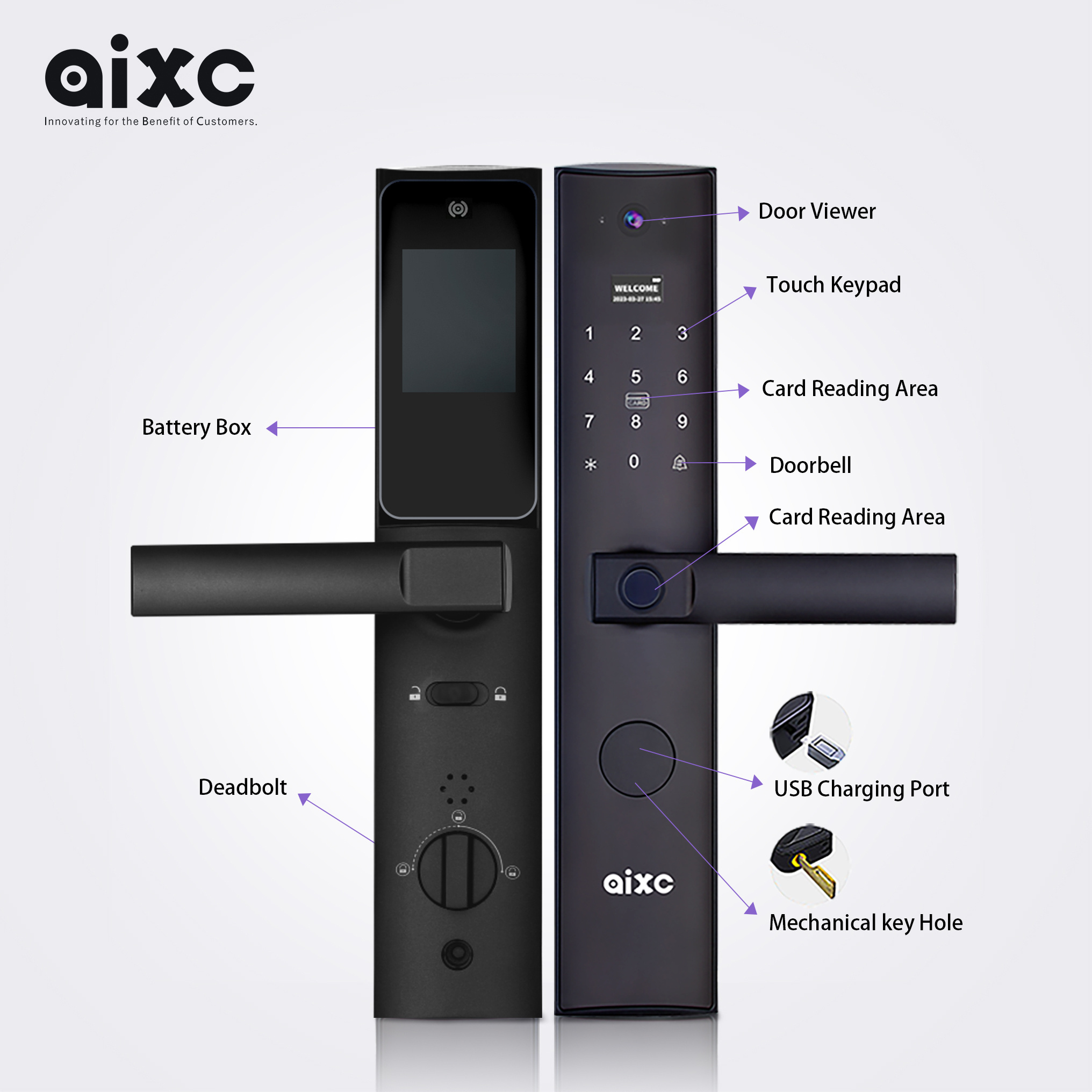 AIXC Home Security Intelligent Fingerprint Smart Deadbolt Lock ring door bell camera aluminum wireless tuya app control ttlock