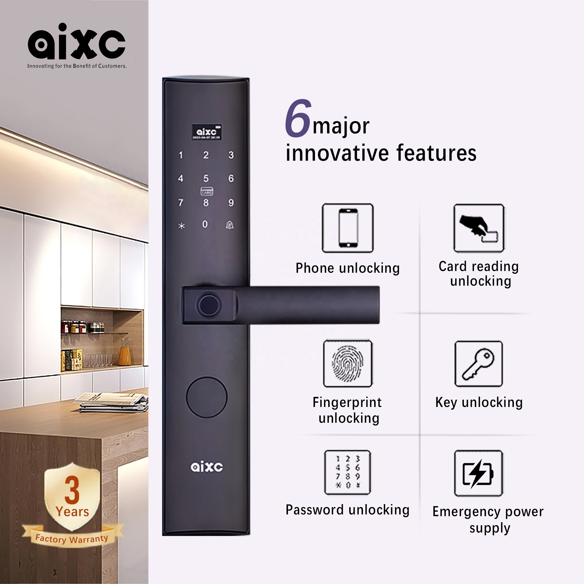 AIXC Smart Lock Door tuya ttlock app home Intelligent Door Lock Aluminium Biometric Fingerprint scanner aluminum sliding lock