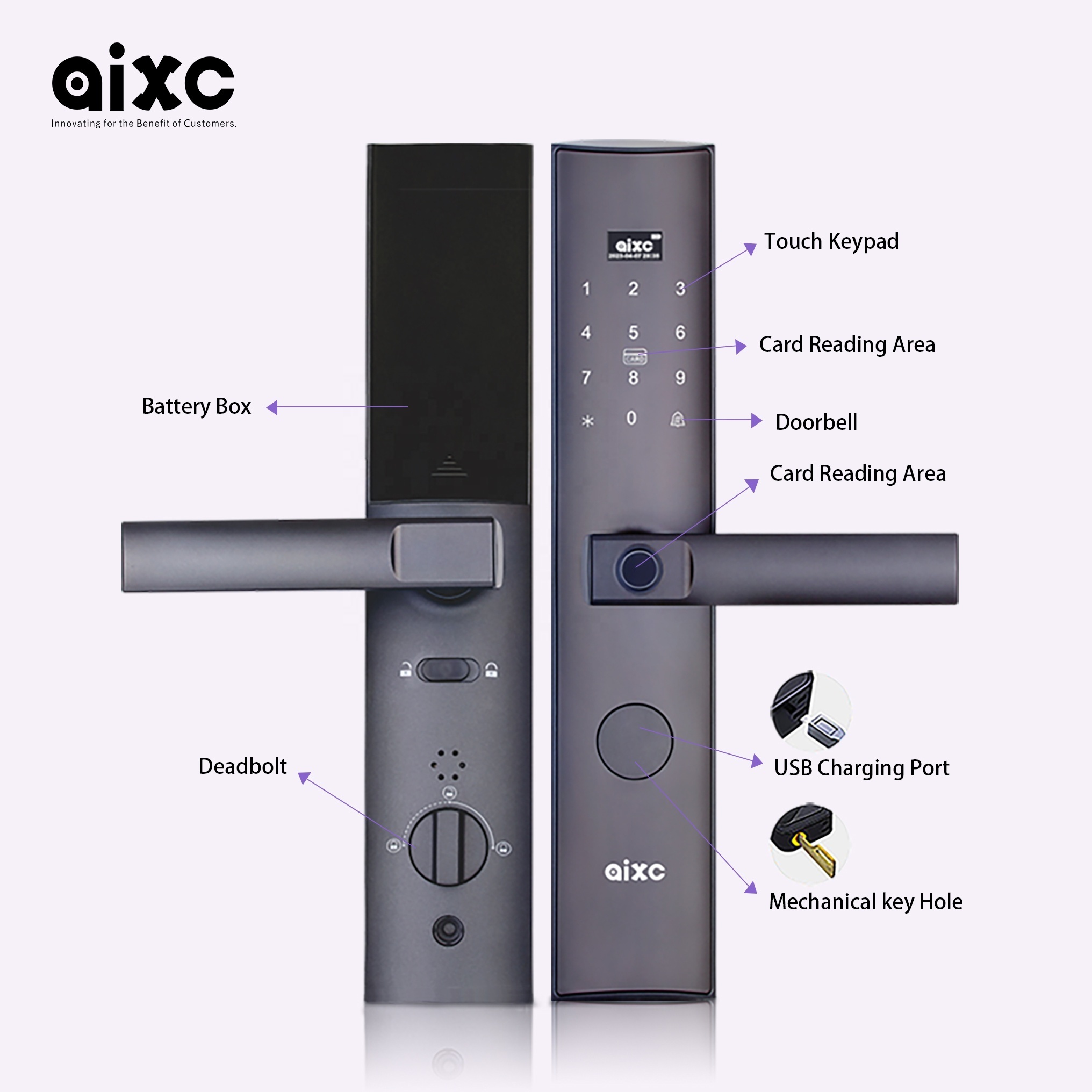 AIXC Smart Lock Door tuya ttlock app home Intelligent Door Lock Aluminium Biometric Fingerprint scanner aluminum sliding lock