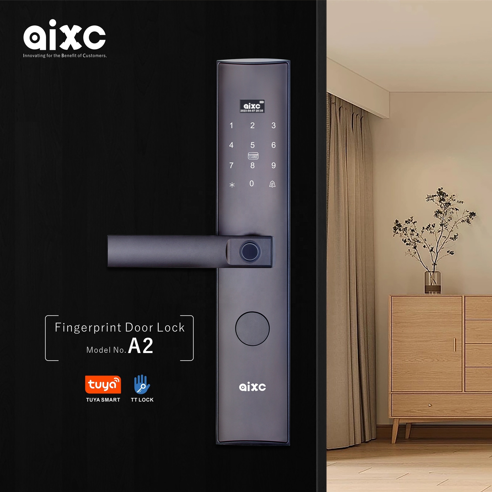 AIXC Smart Lock Door tuya ttlock app home Intelligent Door Lock Aluminium Biometric Fingerprint scanner aluminum sliding lock