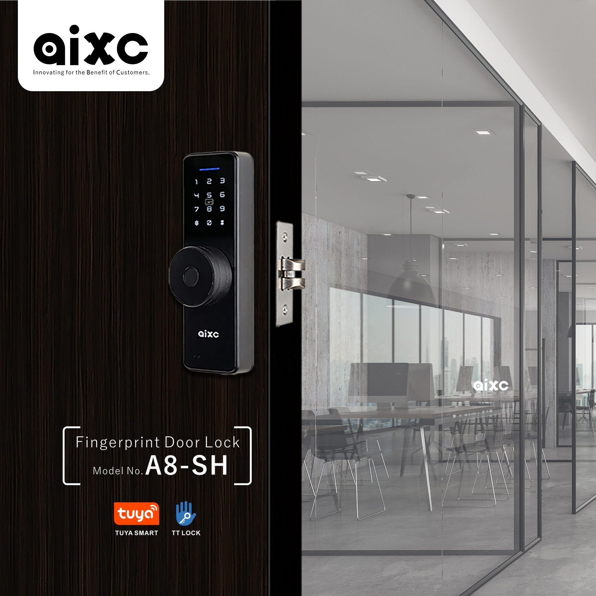 AIXC ttlock tuya app phone control smart door lock fingerprint lock for room waterproof card code keyless smart home