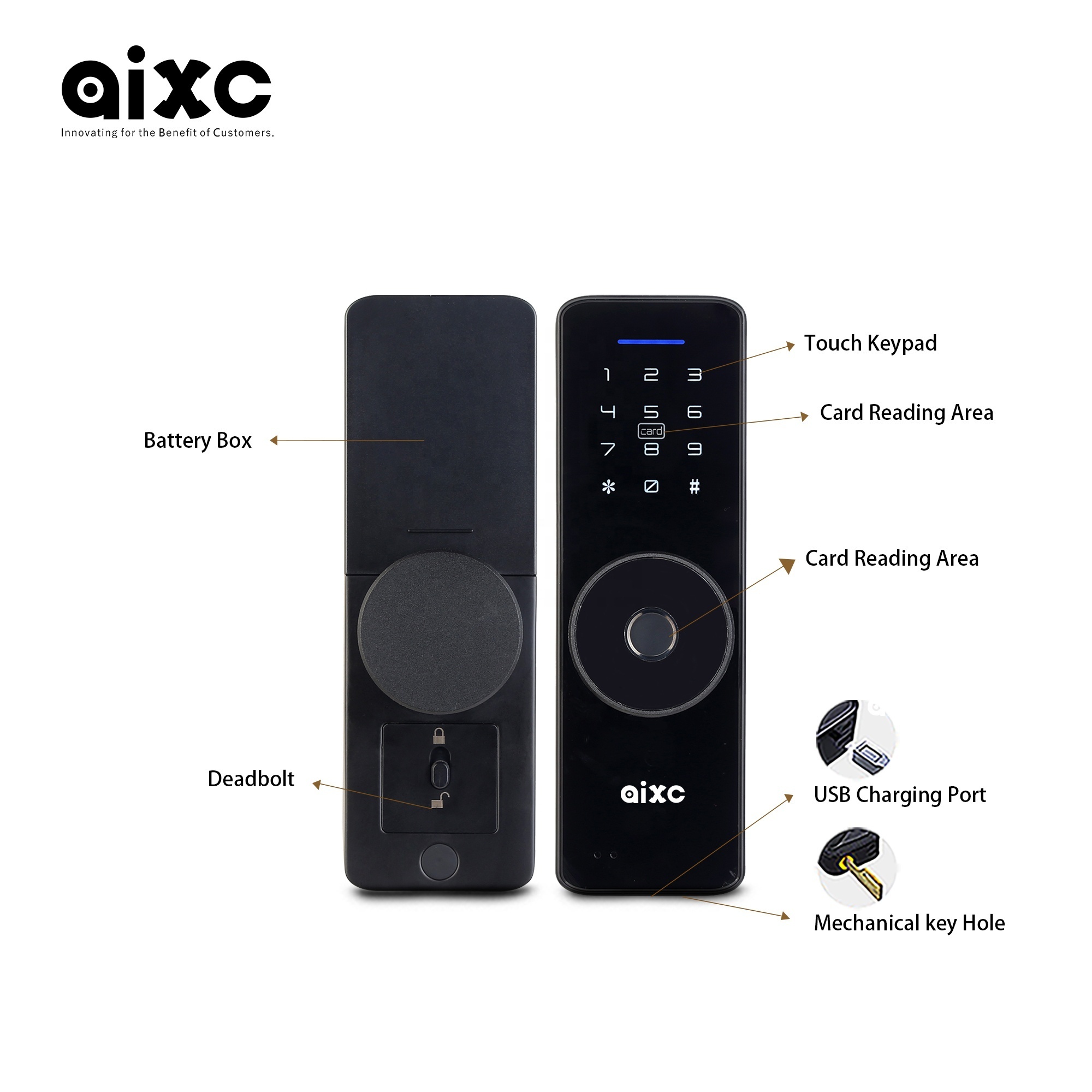 AIXC ttlock tuya app phone control smart door lock fingerprint lock for room waterproof card code keyless smart home