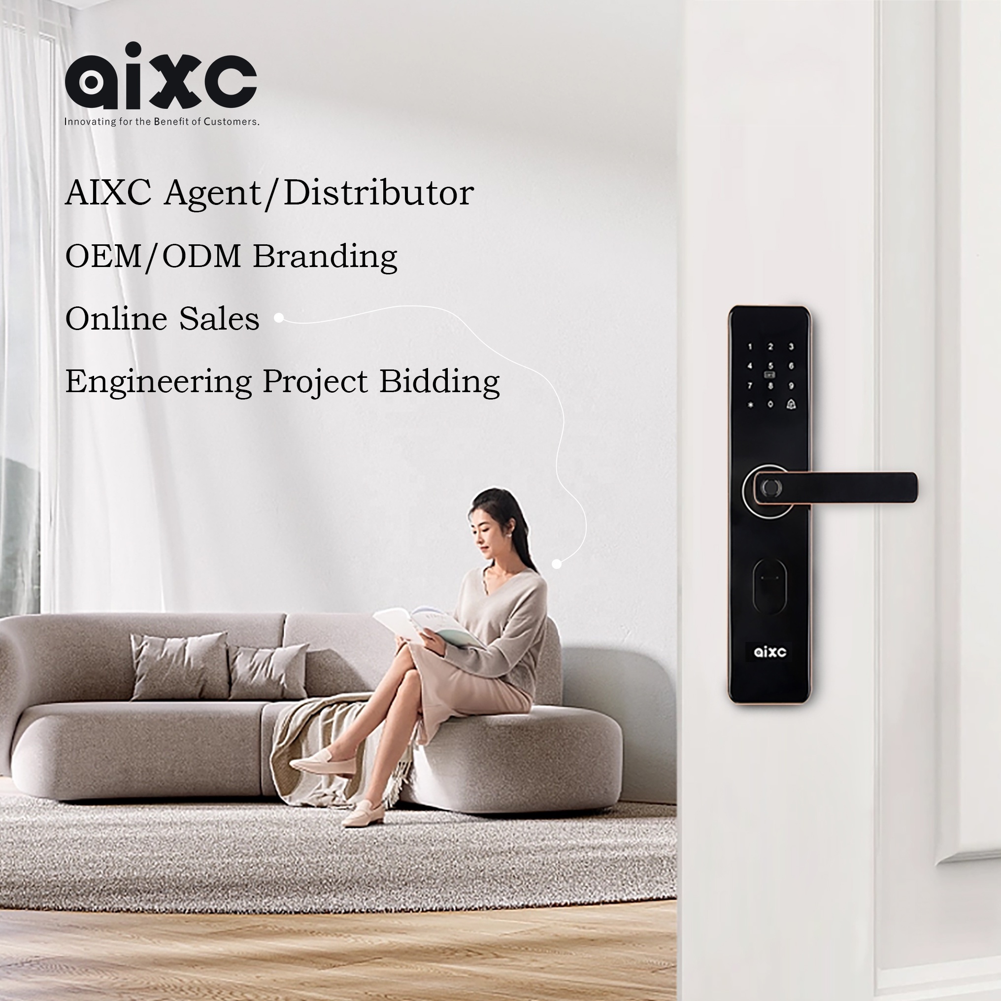 AIXC Wifi TTlock App Smart Door Lock Biometric Lock Fingerprint Door Handle Digital Keyless Lock