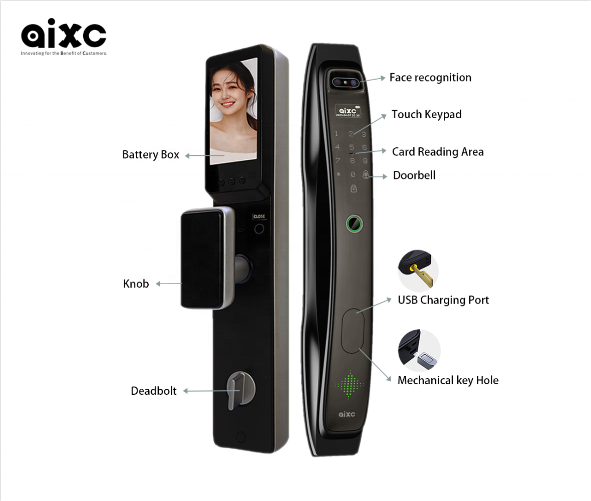 AIXC factory EXW price 3d face recognition smart door lock digital electronic front door lock smart door lock with key camera