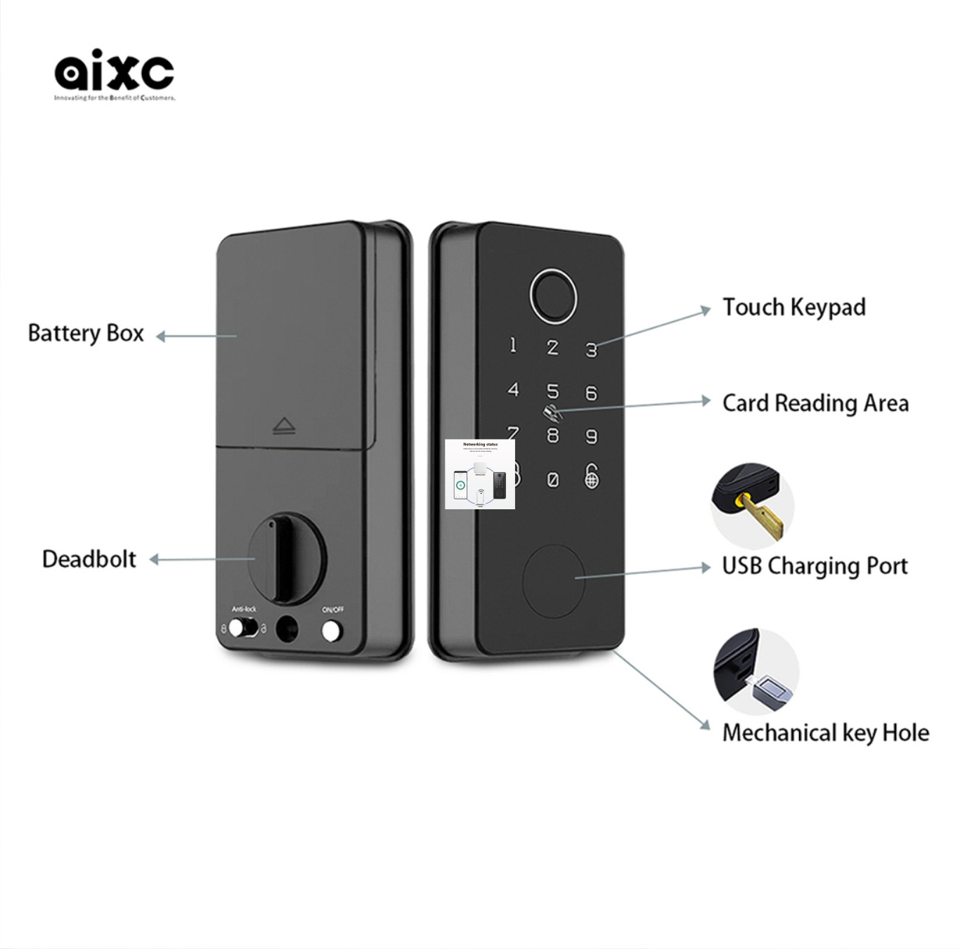 AIXC OEM 2024 electric door lock smart digital door lock - wifi waterproof TTlock or Tuya application smart door lock