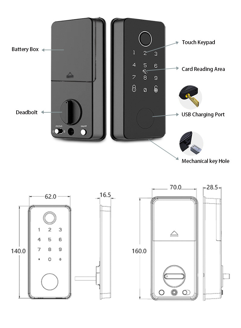 AIXC OEM 2024 electric door lock smart digital door lock - wifi waterproof TTlock or Tuya application smart door lock