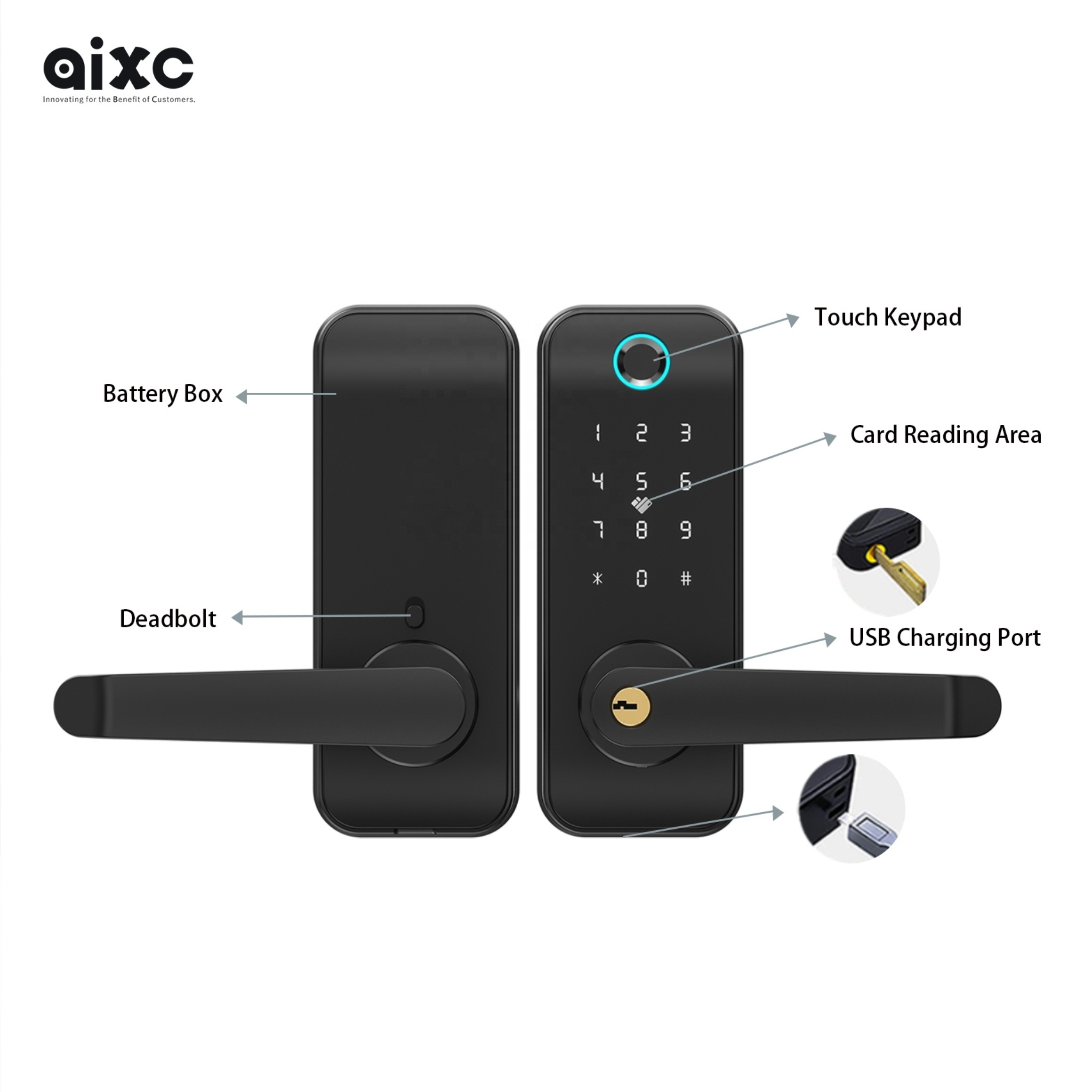 AIXC factory Deadlock electric digital fingerprint smart door lock tuya smart door lock with recognition outdoor smart lock