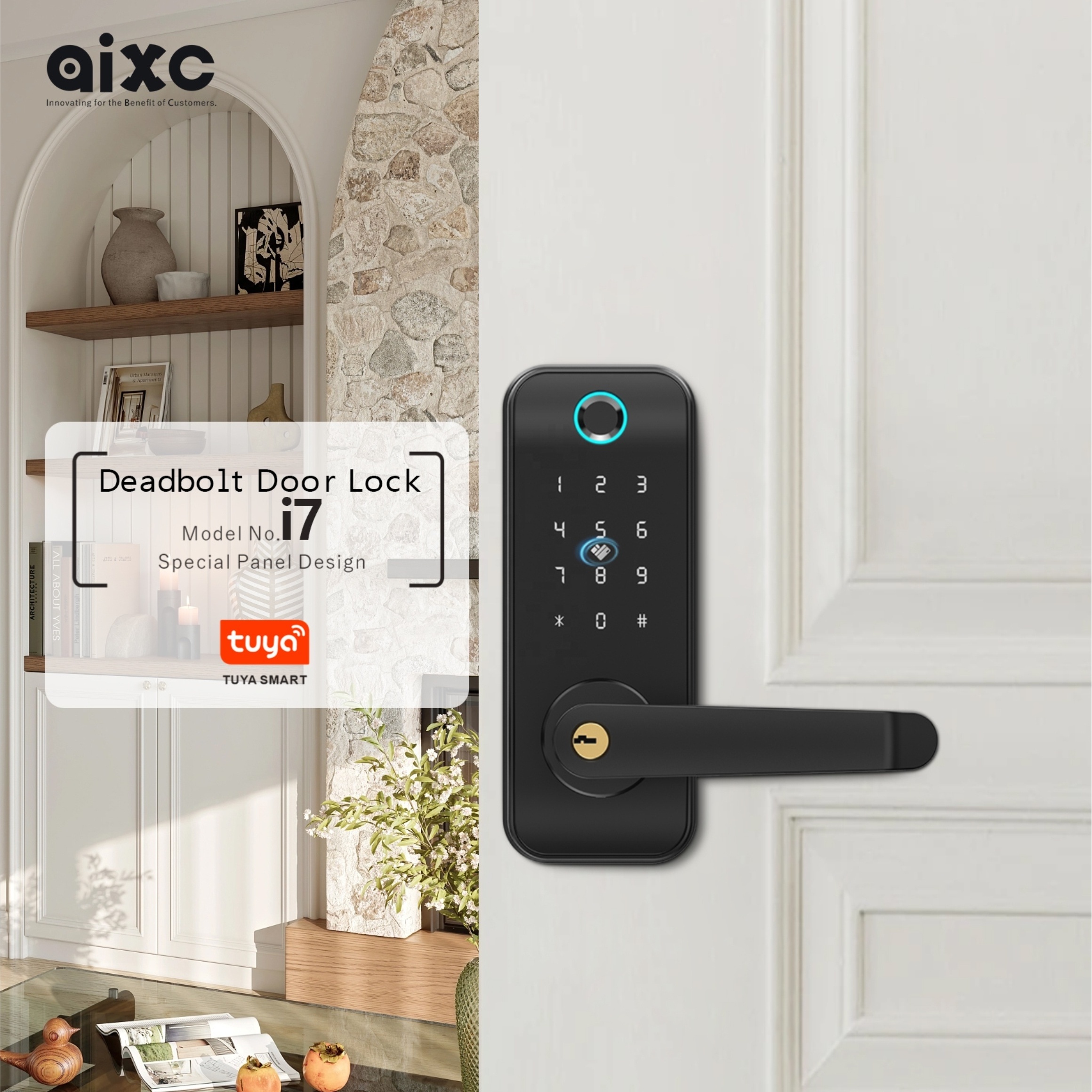 AIXC factory Deadlock electric digital fingerprint smart door lock tuya smart door lock with recognition outdoor smart lock