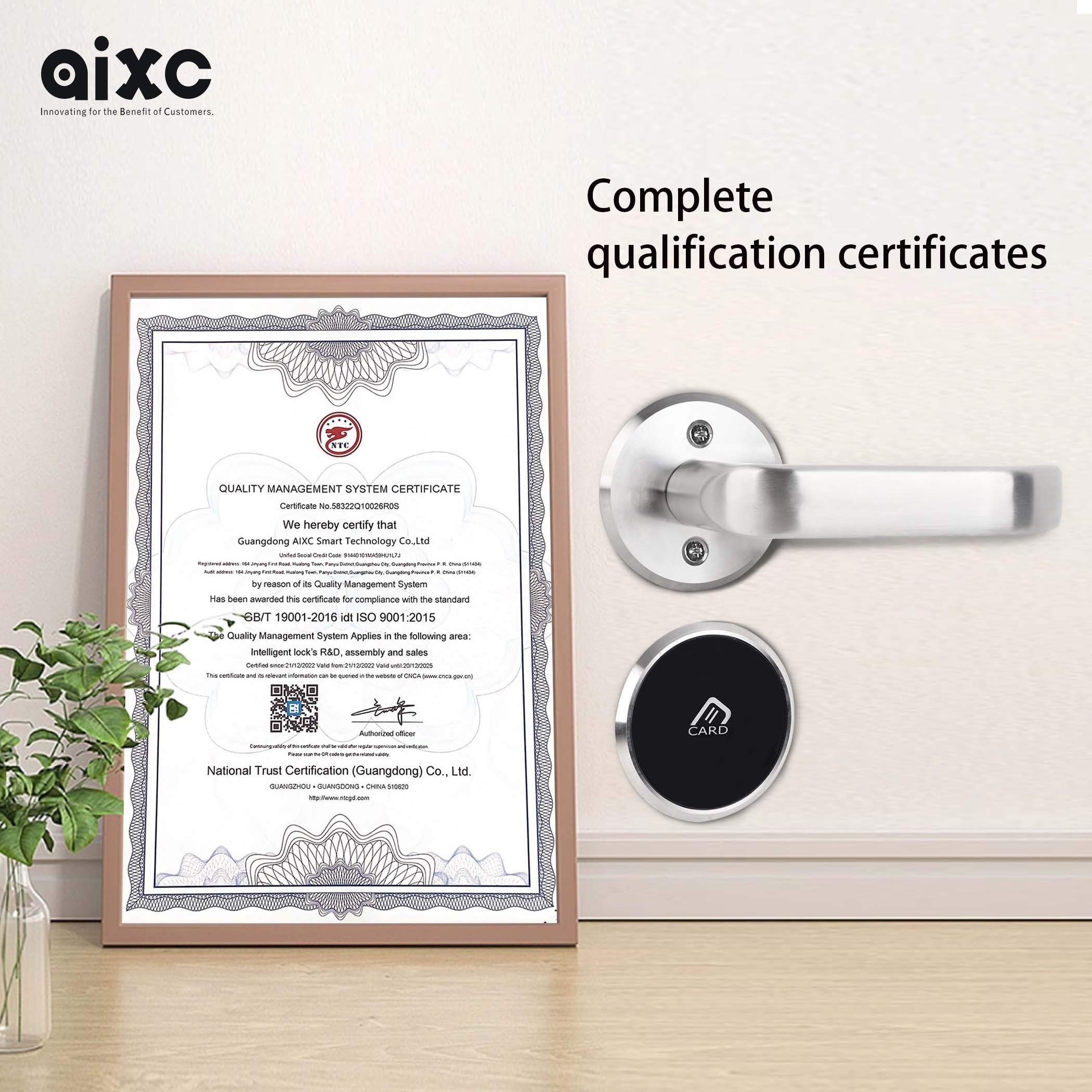 AIXC  Electric Push Pull Smart Key Card Lock Handle Swipe Card System Door Locks Smart Hotel Room Access Control Deadbolt