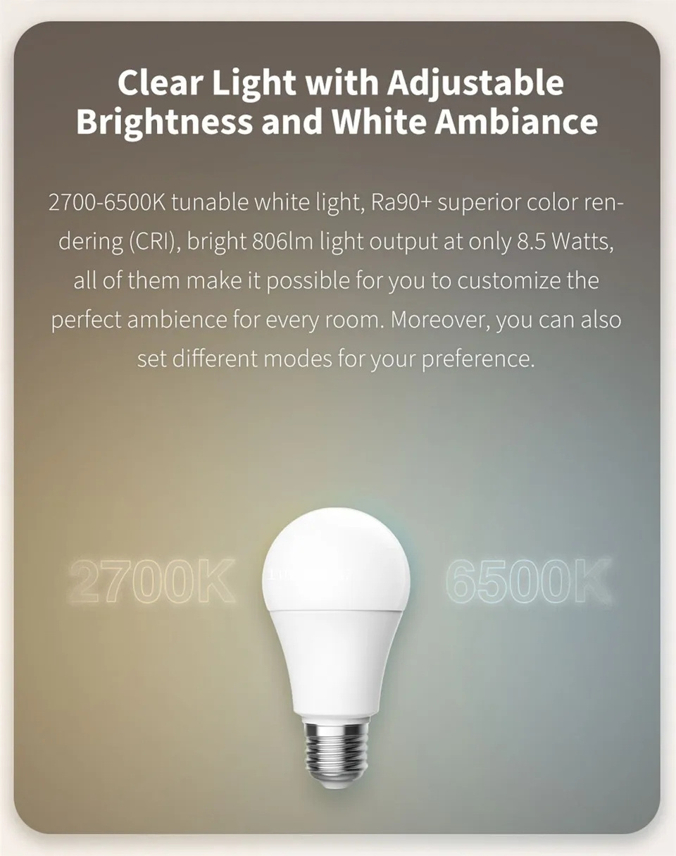 Color Temperature Adjustable 806lm Zigbee Xiaomi Aqara LED Bulb T1 Tunable White work with Homekit