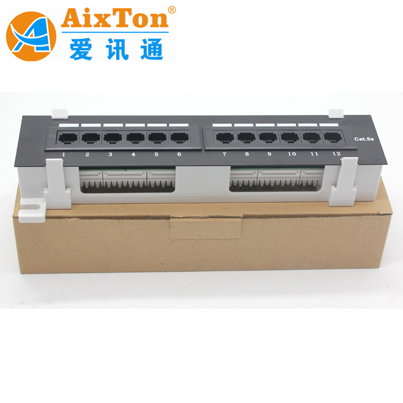 Aixton  cat5e UTP RJ45  wall mounted network 12 port mini patch panel